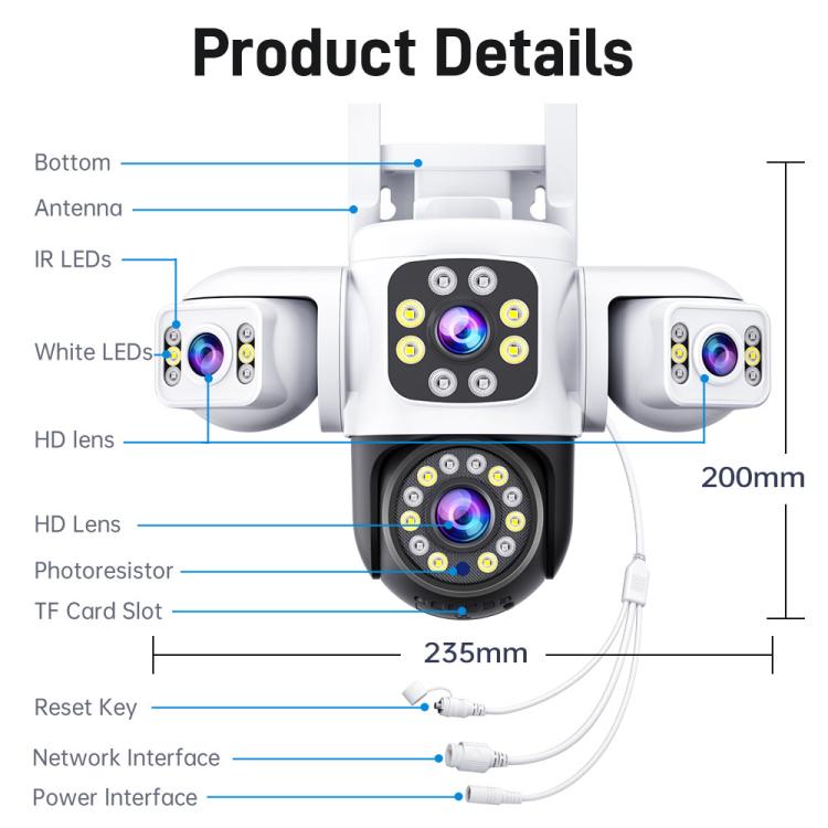 2MP HD 360 Degree Panorama 3 Lens IP66 Waterproof Wireless WiFi Camera, Memory:15 Days Memory Card(EU Plug) by bashfashion