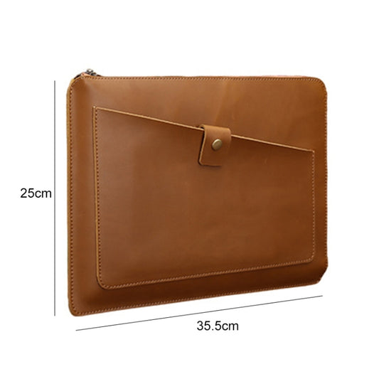 Universal Genuine Leather Business Laptop Tablet Zipper Bag For 13.3 inch and Below(Coffee) by bashfashion