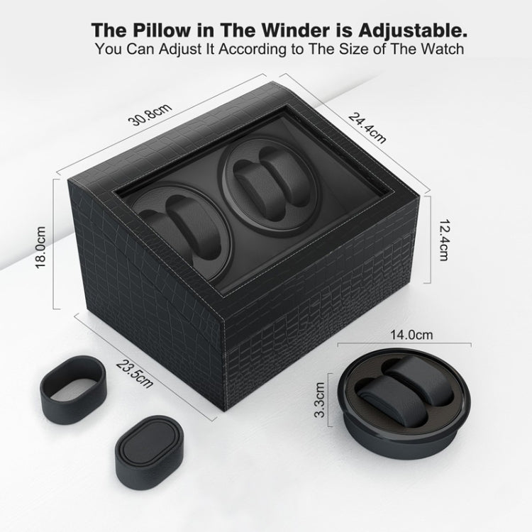 PU Leather 4+6 Double-Head Automatic Winding Motor Box Mechanical Watch Rotator, US Plug(Crocodile Pattern) by bashfashion