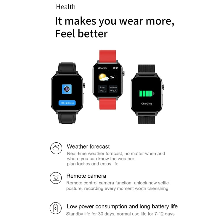 E86 1.7 inch TFT Color Screen IP68 Waterproof Smart Watch, Support Blood Oxygen Monitoring / Body Temperature Monitoring / AI Medical Diagnosis, Style: TPU Strap(Black) by bashfashion