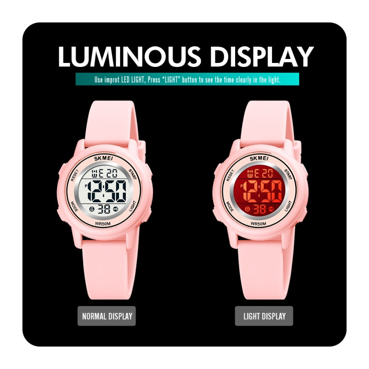SKMEI 1721 Triplicate Round Dial LED Digital Display Luminous Silicone Strap Electronic Watch(Pink) by SKMEI