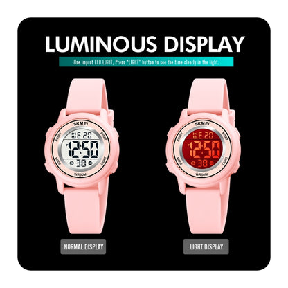 SKMEI 1721 Triplicate Round Dial LED Digital Display Luminous Silicone Strap Electronic Watch(Rose Red) by SKMEI