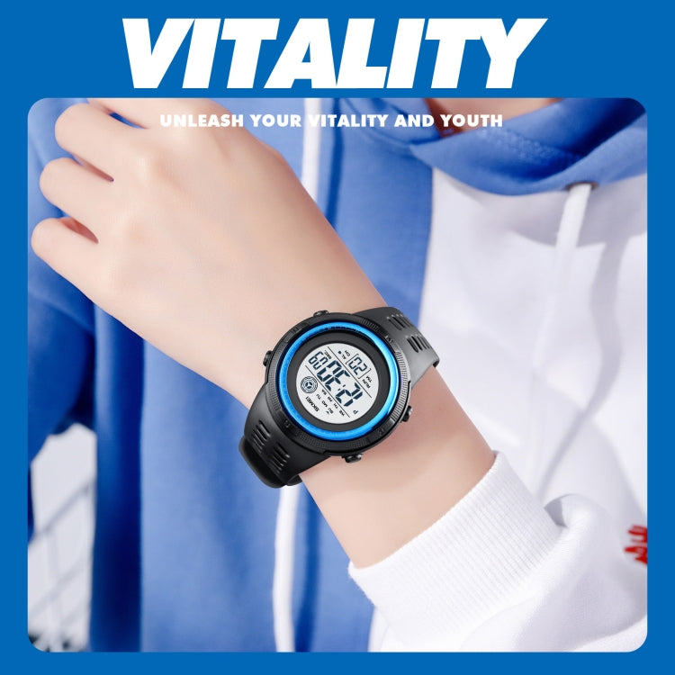 SKMEI 1773 Triplicate Round LED Dual Time Digital Display Colorful Backlight Electronic Watch(Blue White) by SKMEI