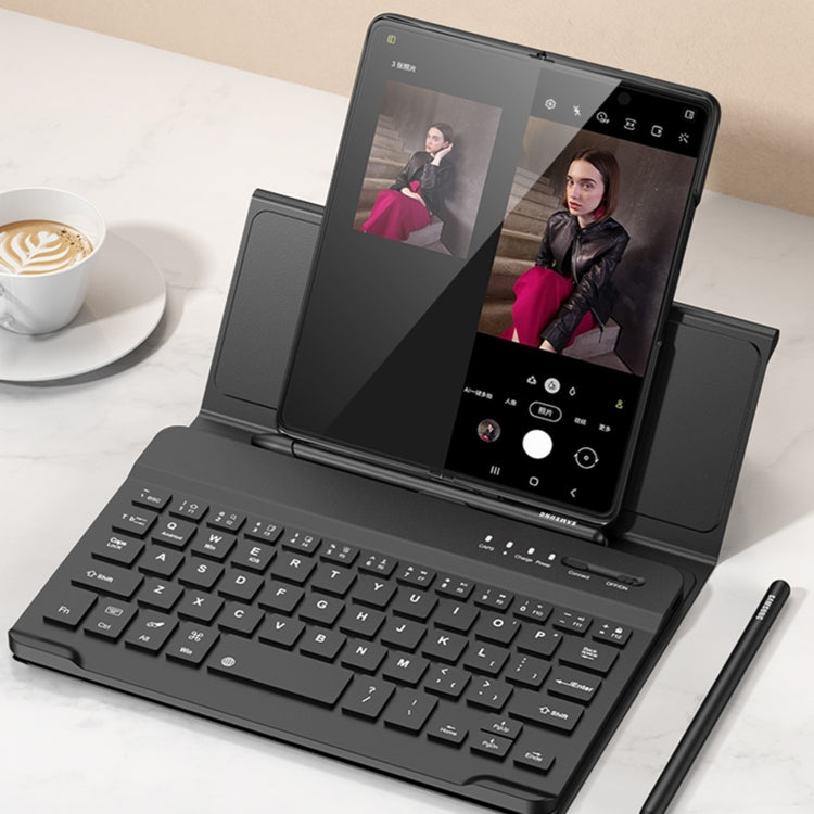 For Samsung Galaxy Z Fold4 GKK Magnetic Folding Bluetooth Keyboard Leather Case with Pen + Phone Case(Black) by GKK