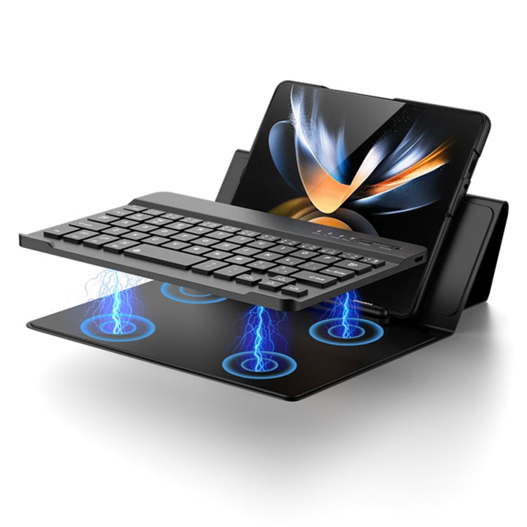 For Samsung Galaxy Z Fold4 GKK Magnetic Folding Bluetooth Keyboard Leather Case with Pen + Phone Case(Black) by GKK