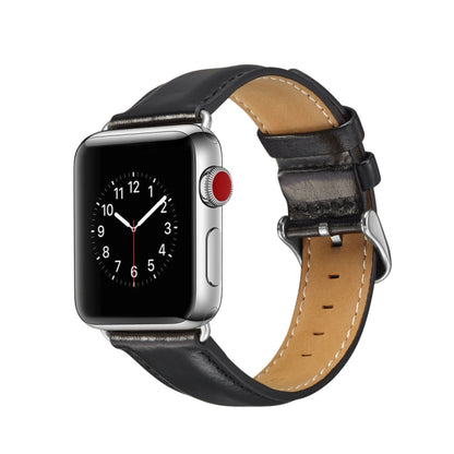 For Apple Watch Series 7 41mm / 6 & SE & 5 & 4 40mm / 3 & 2 & 1 38mm Crazy Horse Texture Top-grain Leather Watch Band(Black) by bashfashion
