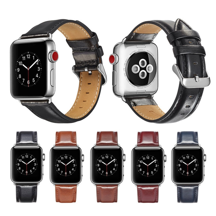 For Apple Watch Series 7 41mm / 6 & SE & 5 & 4 40mm / 3 & 2 & 1 38mm Crazy Horse Texture Top-grain Leather Watch Band(Black) by bashfashion