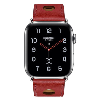 For Apple Watch Series 7 41mm / 6 & SE & 5 & 4 40mm / 3 & 2 & 1 38mm Leather Three Holes Watch Band(Red) by bashfashion
