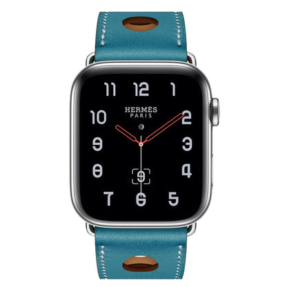 For Apple Watch Series 8&7 41mm / SE 2&6&SE&5&4 40mm / 3&2&1 38mm Leather Three Holes Watch Band(Blue) by bashfashion