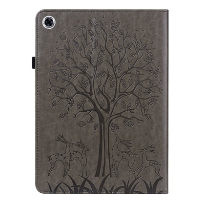 For Samsung Galaxy Tab A9 Tree & Deer Embossed Leather Tablet Case(Grey) by bashfashion