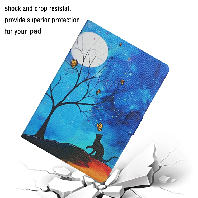 For Samsung Galaxy Tab A11+ / A9+ Colored Drawing Pattern Horizontal Flip PU Tablet Case with Sleep / Wake-up Function(Moonlight Cat) by bashfashion