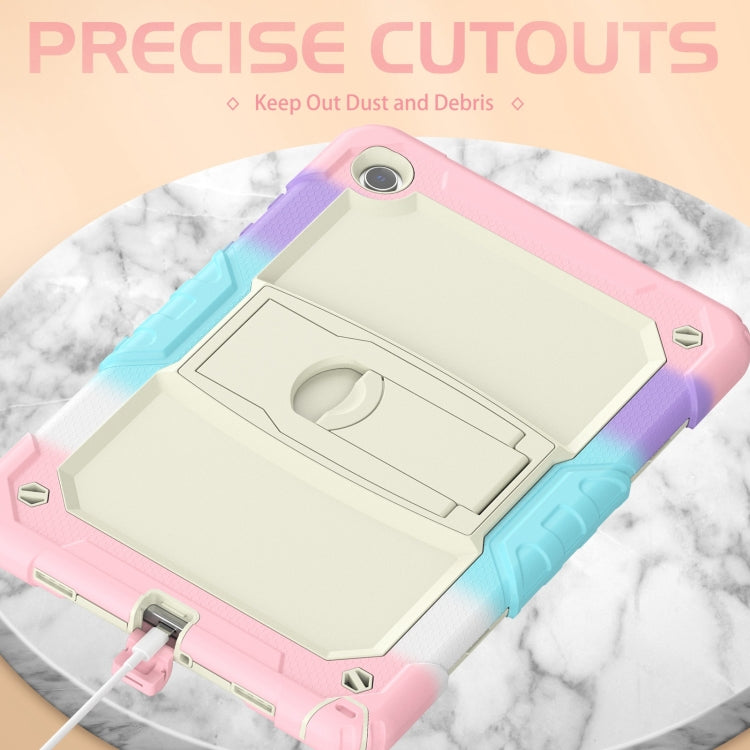 For Samsung Galaxy Tab A11+ / A9+ Silicone Hydric PC Tablet Case with Shoulder Strap & Holder(Colorful Pink) by bashfashion