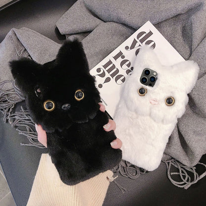 For iPhone 12 mini 3D Cute Cat Plush Full Coverage Phone Case(Black) by bashfashion