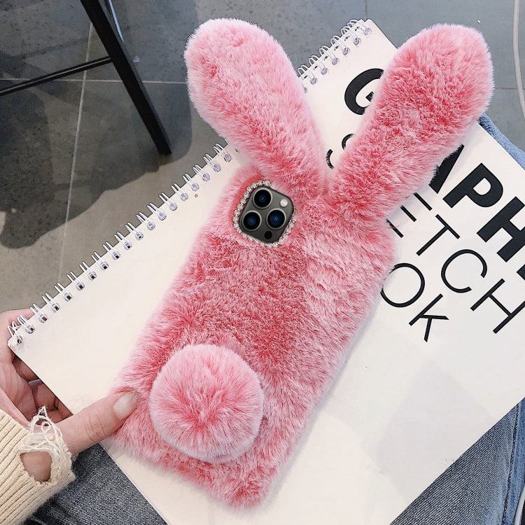 For iPhone 12 mini 3D Cute Long-eared Rabbit Plush Full Coverage Phone Case(Pink) by bashfashion