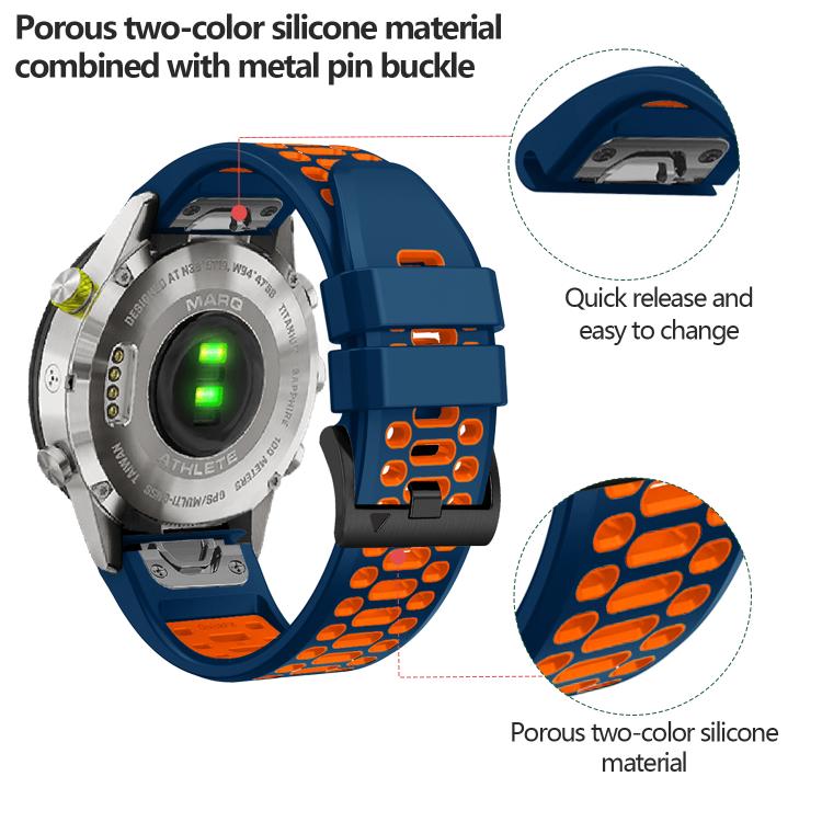 For Garmin Fenix 7X 26mm Kalebol Three Rows Hole Two Color Silicone Watch Band(Army Green Black) by Kalebol