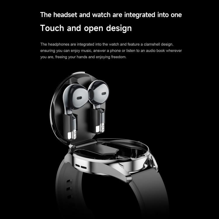 D9 1.46 inch 2 in 1 Bluetooth Earphone Smart Watch, Support Bluetooth Call / NFC / Heart Rate(Silver) by bashfashion