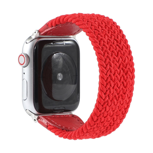 Nylon + Leather Braided Watch Band For Apple Watch Series 7 41mm / 6 & SE & 5 & 4 40mm / 3 & 2 & 1 38mm, Size:M(Red) by bashfashion