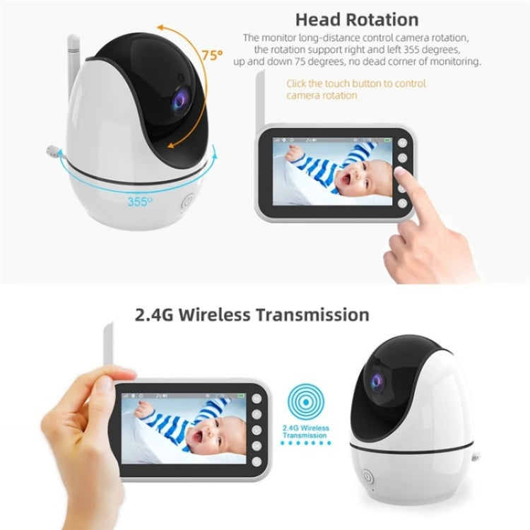 ABM200 Support Two-Way Voice Temperature Display 4.5-inch Video Baby Monitor Music Player(UK Plug) by bashfashion