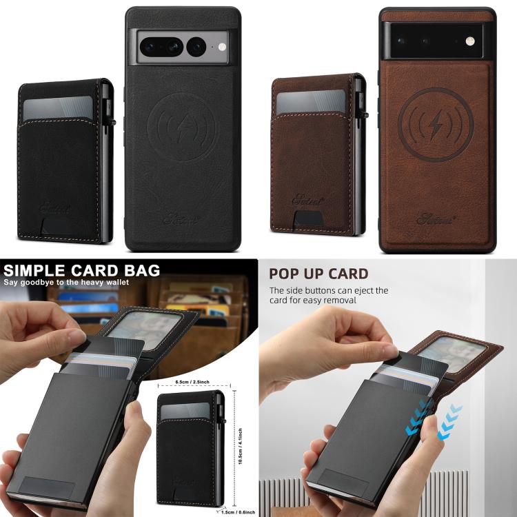 For Google Pixel 8 Pro Suteni H19 Litchi Grain 2-in-1 Removable Card Box Back Phone Case(Brown) by Suteni