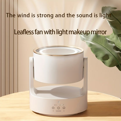 3 In 1 Multifunctional Desktop Fan with LED Light Cosmetic Mirror USB Plug Non-Oscillating by bashfashion