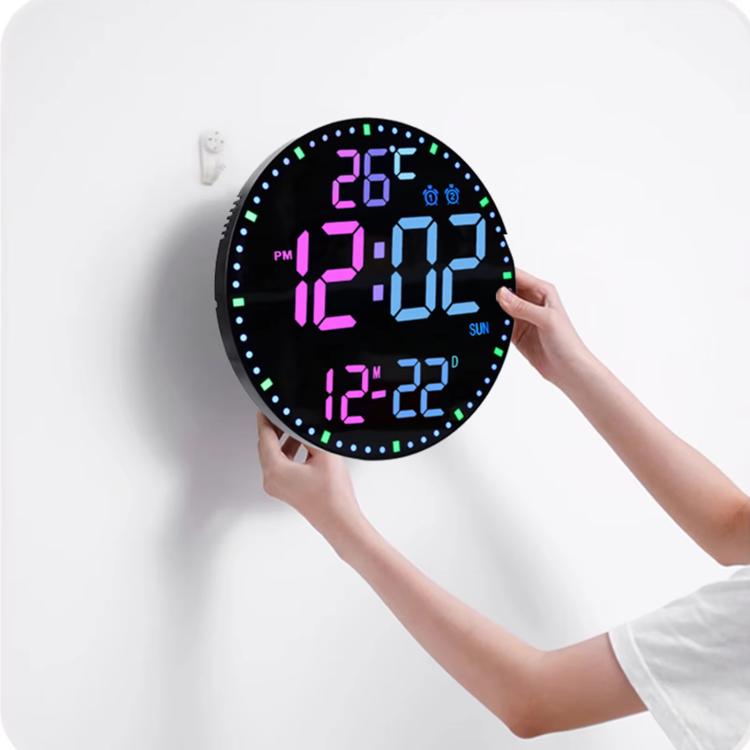 11.6-Inch RGB Wall Clock With Remote Control Multi-Functional Alarm Clock Bamboo+Black by bashfashion