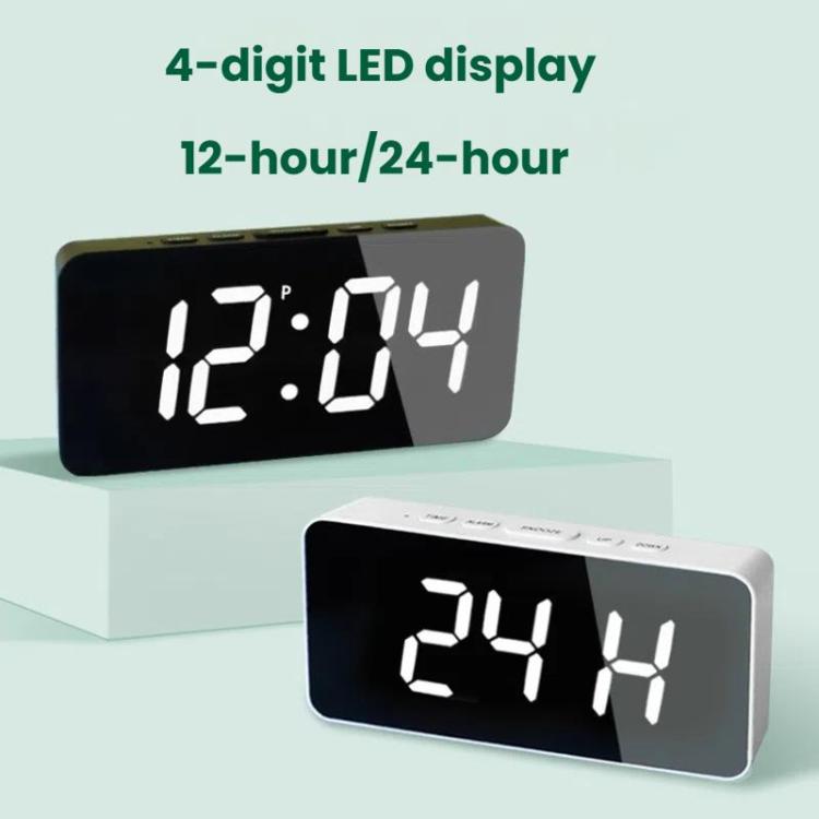 LED Mirror Digital Clock with Type-C Charging Port & 18650 Battery Compartment (Battery Not Included)(White+Blue) by bashfashion