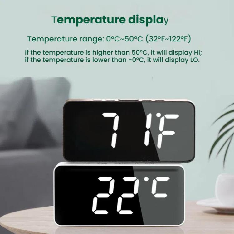 LED Mirror Digital Clock with Type-C Charging Port & 18650 Battery Compartment (Battery Not Included)(White+Blue) by bashfashion