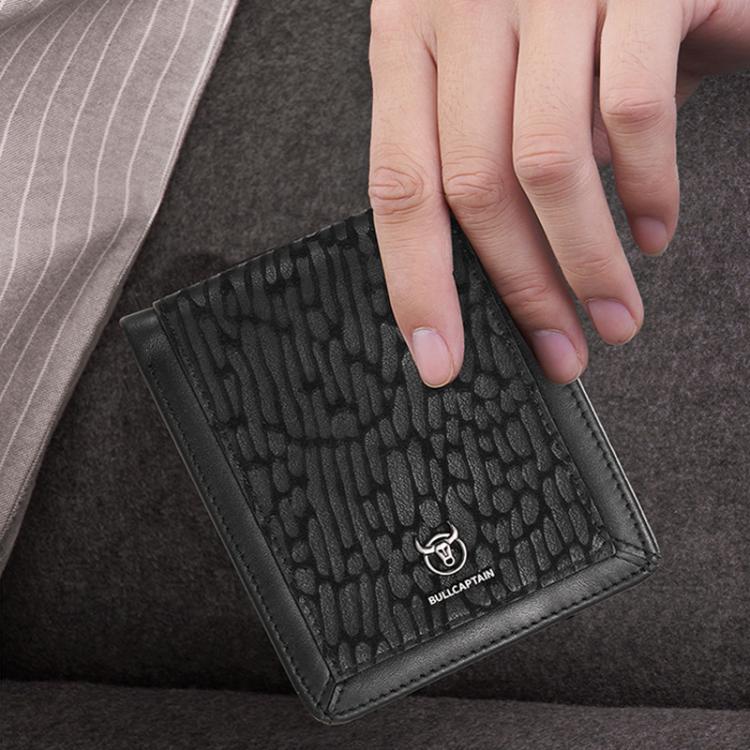 BULL CAPTAIN 07 RFID Anti-theft Top-layer Cowhide Multiple Card Slots Wallet(Black Cross Print) by BULL CAPTAIN