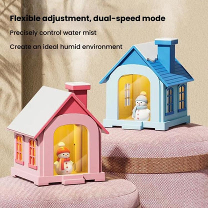 500ML Portable Mini Snow House Humidifier USB Desktop Snowman Colorful Ambient Light Air Humidifiers, Size: Plug-in(Blue) by bashfashion