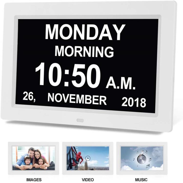 10-Inch Digital Clock With Voice Time Announcement, Auto DST Adjustment, 20 Custom Alarms, 8 Medication Reminders US Plug Black by bashfashion