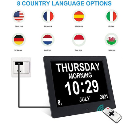 10-Inch Digital Clock With Voice Time Announcement, Auto DST Adjustment, 20 Custom Alarms, 8 Medication Reminders US Plug White by bashfashion