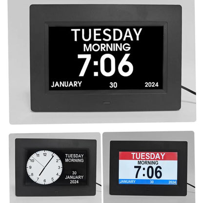 7-inch Digital Frame Calendar Day Clock With 3 Medication Alerts, 5 Custom Alarms, Multi-Language Support EU Plug Black by bashfashion